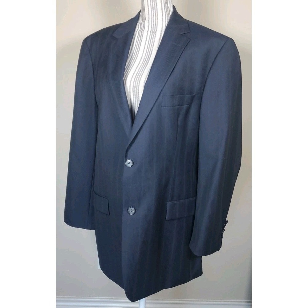 Hugo Boss mens 44R jacket Blazer 100% Virgin Wool Lightweight Charcoal Pinstripe